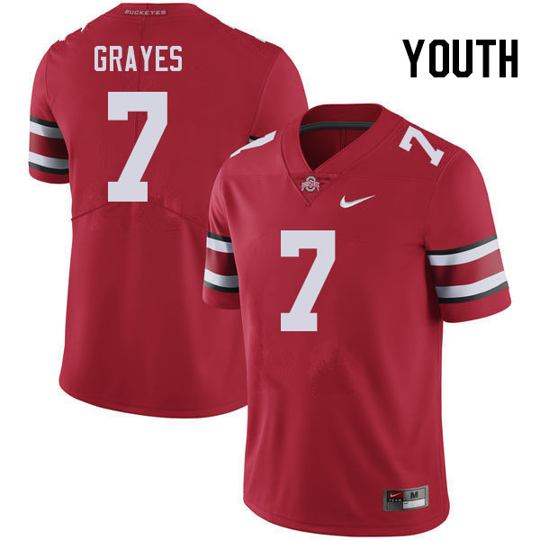 Ohio State Buckeyes Kyion Grayes Youth #7 Red Authentic Stitched College Football Jersey